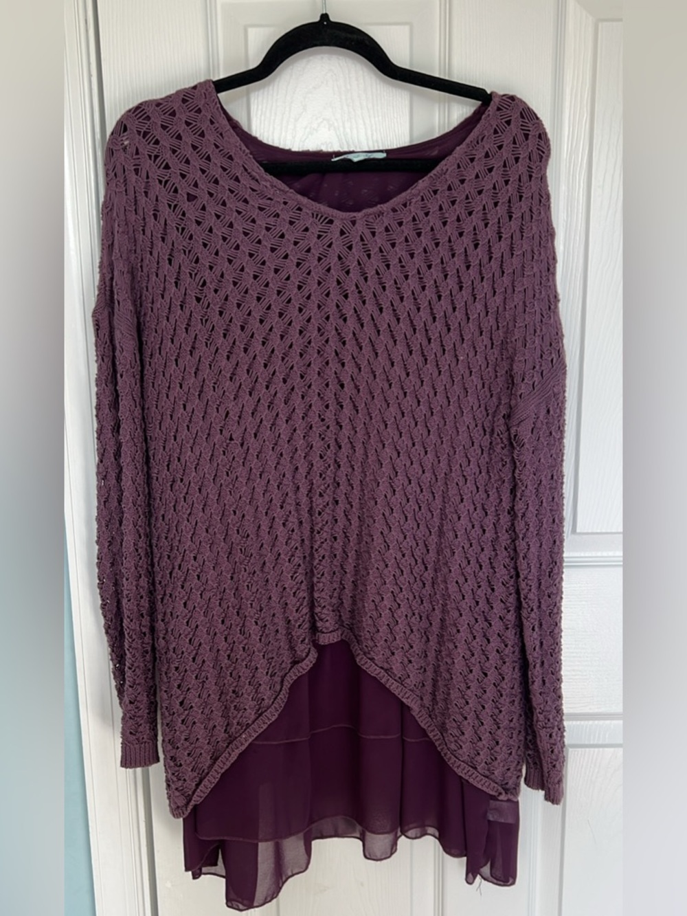 She + Sky Mauve Open-Knit Layered Top